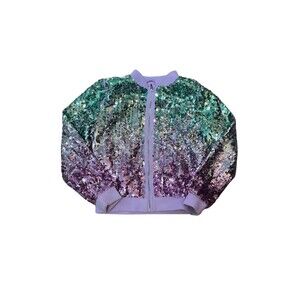 H&M Girls Reversible Sequined Bomber Jacket Size 7-8 Purple Green Ombré Cute!